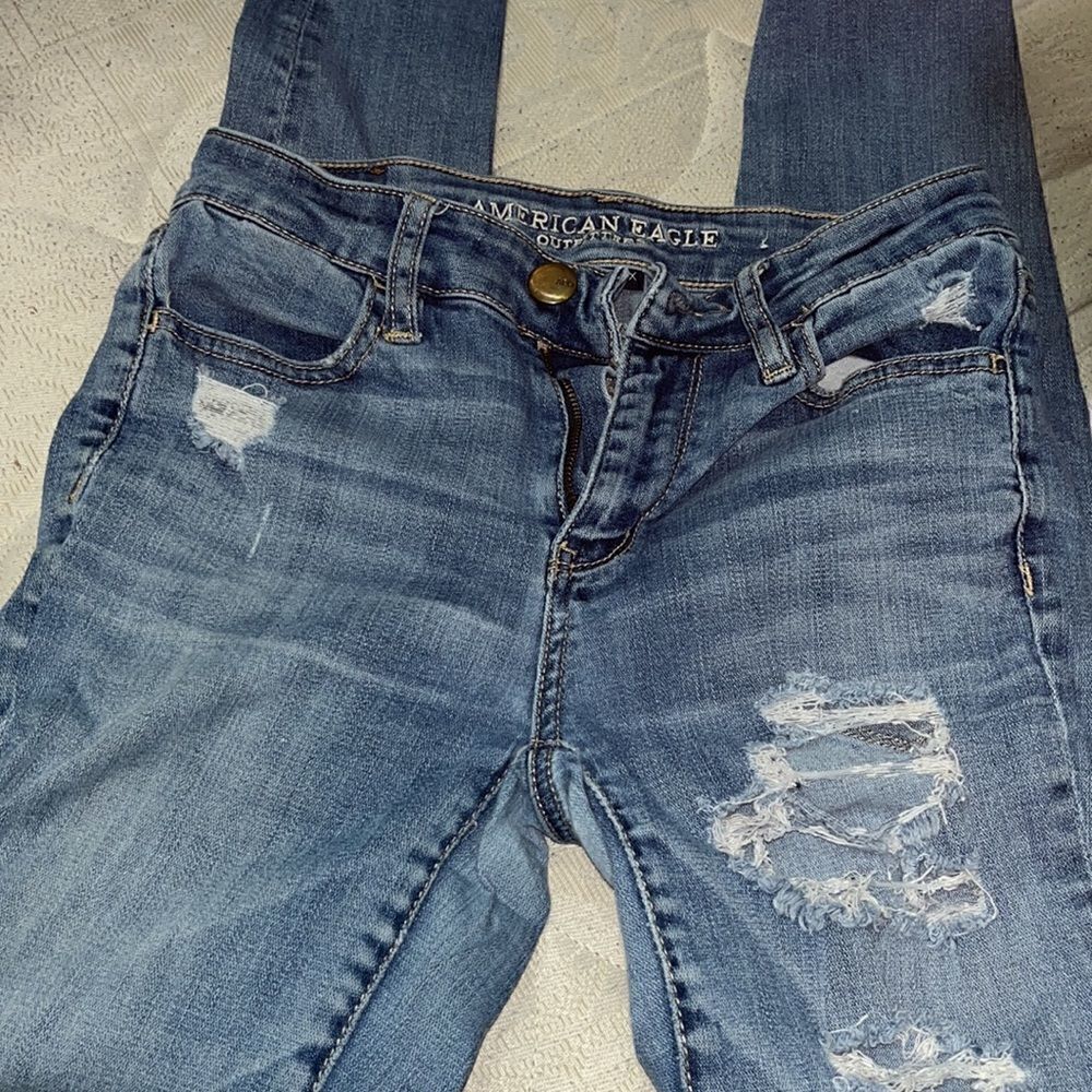 American Eagle - Hi Rise Jeggings - blue Jeans - distressed - 2